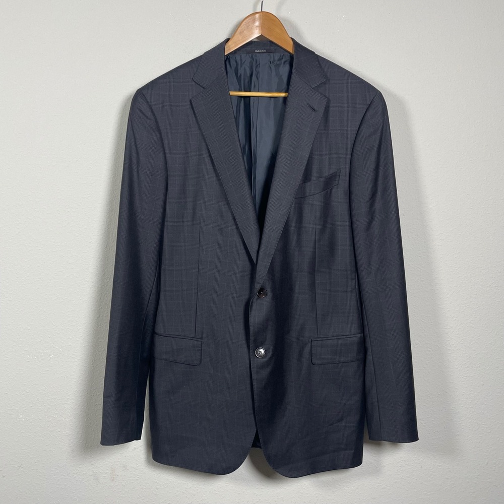 Ermenegildo Zegna Trofeo Blazer Mens 44L Grey Plaid 100% Wool Mila Fit Italy